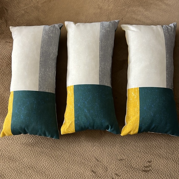 3 Rectangular Lumbar Multi Color Block Oblong Pillows Indoor Outdoor - Picture 6 of 7